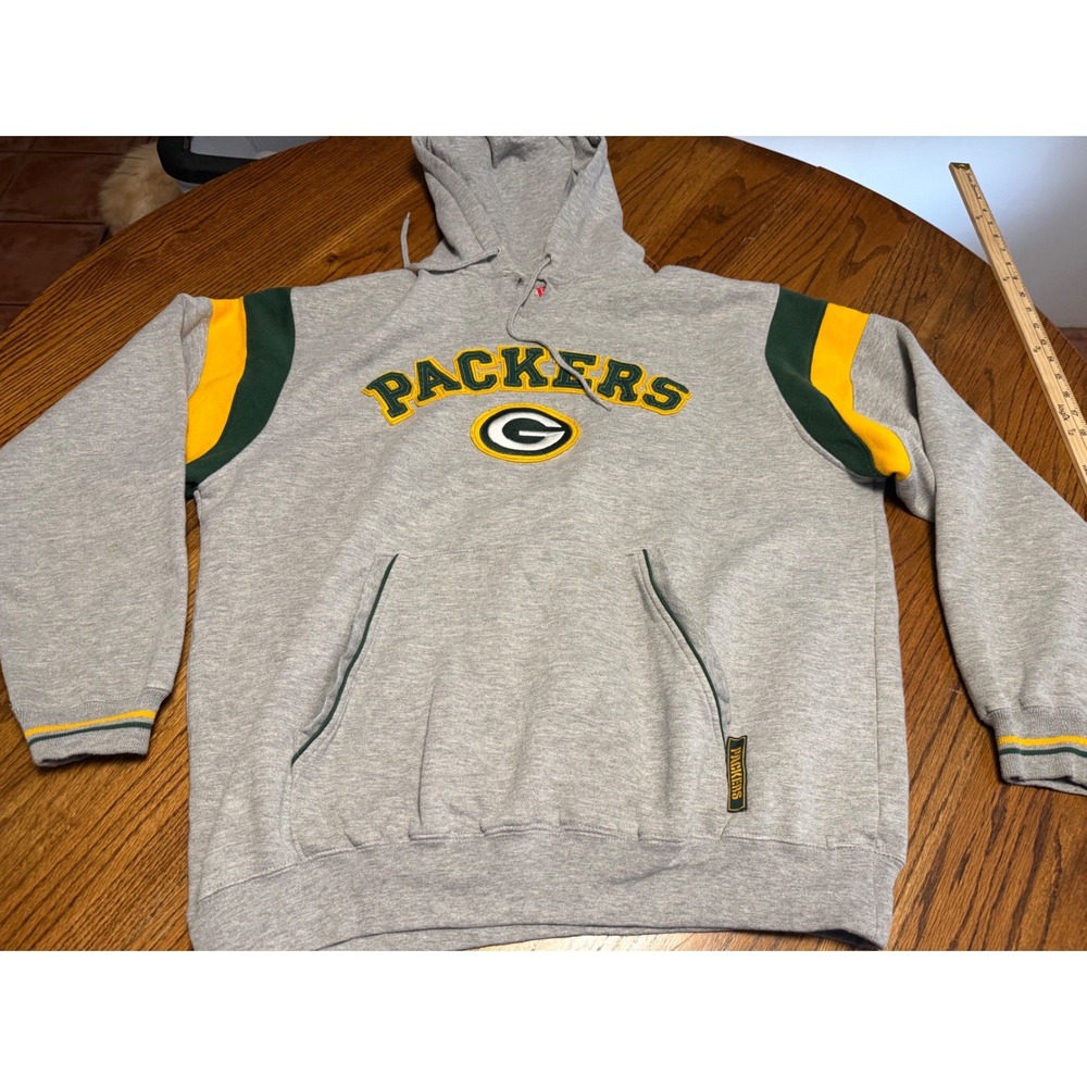 Vintage NFL Green Bay Packers Hoodie Heather Gray Embroidered Pullover XL